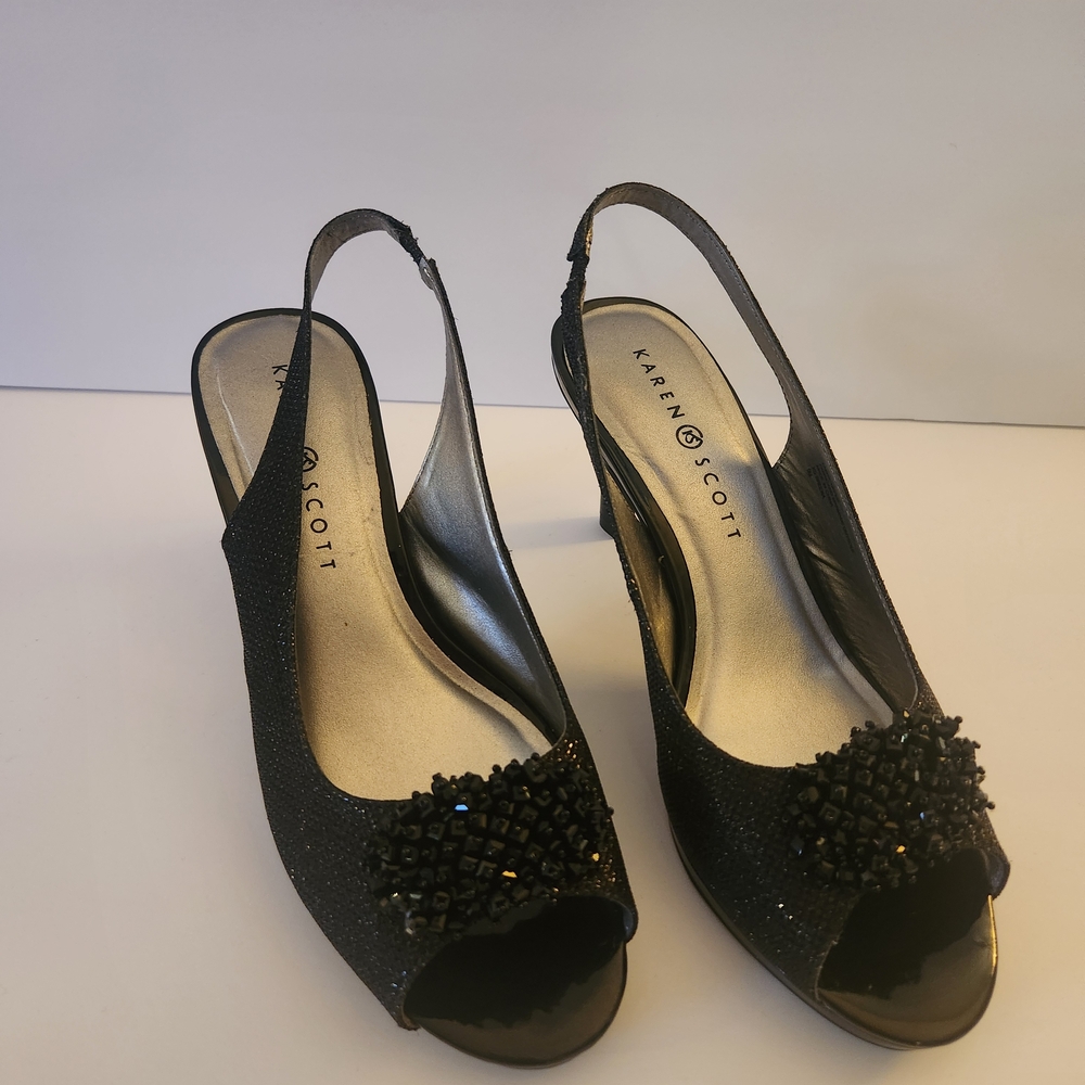 Karen Scott Glitter Black Slingback Heels Size 9
